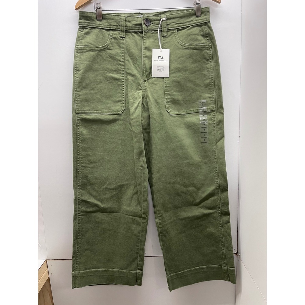 Free Assembly Womens Olive Green Utility Wide Leg Cropped Pants Size 10 NWT